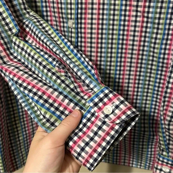 Foxcroft Women’s Multicolored Pink Green Blue White Plaid Button Down Blouse - Picture 7 of 7